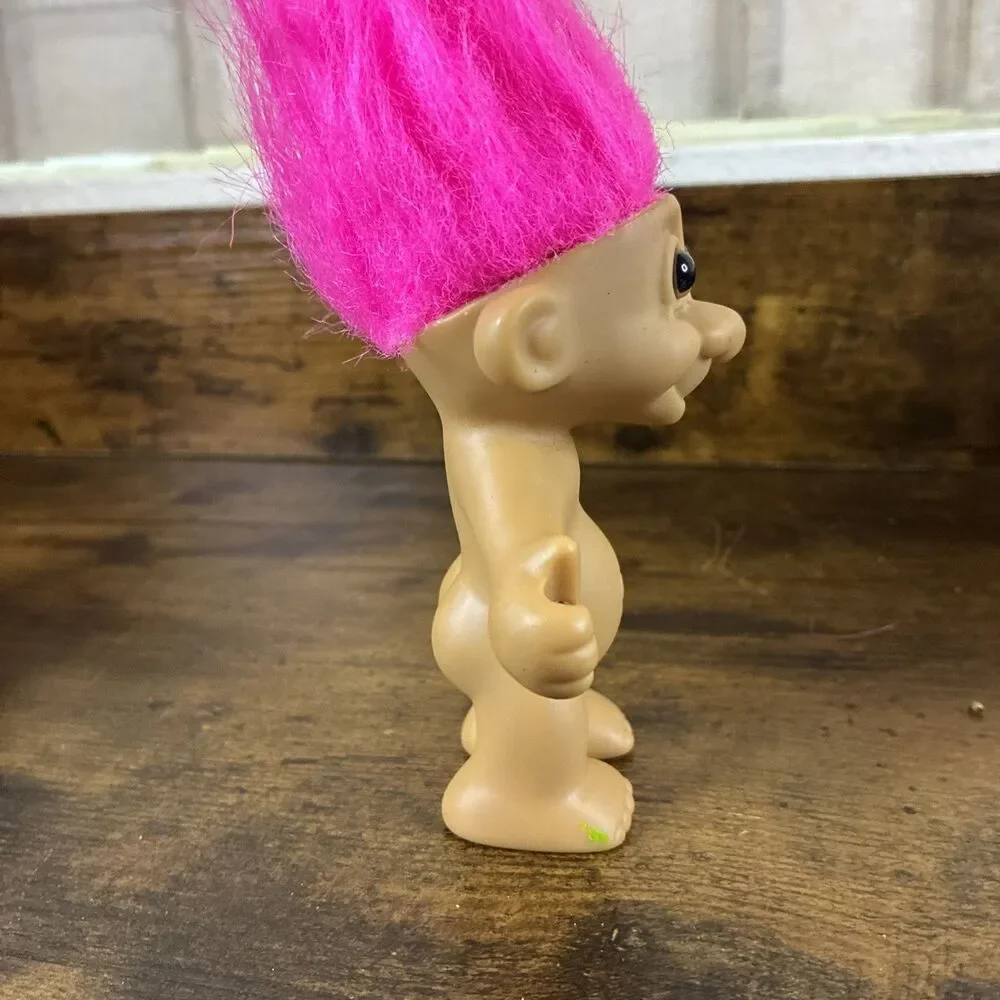 Vintage Russ Troll Doll Wishnick 4” Pink Hair Tan Body Brown Eyes